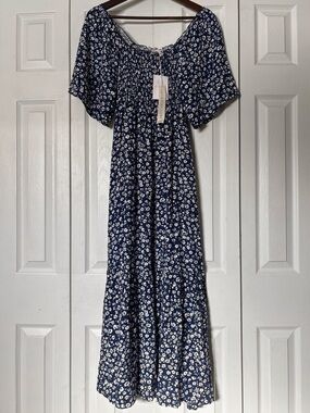 NWT Saltwater Luxe Blue & White Baltic Floral Tiered Skirt Maxi Dress Size Small